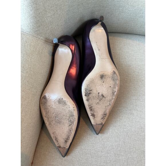 Miu Miu Purple Leather Pointed Toe Pumps - Italian Designer Heels US 8.5 EU 39 - Picture 10 of 12
